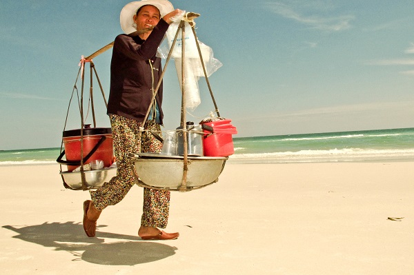 Vendor on Phu Quoc Island beach, Vietnam