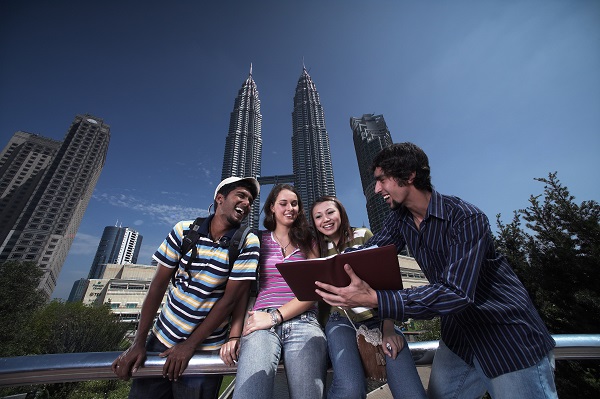 Visitors in front of Petronas Twin Towers
