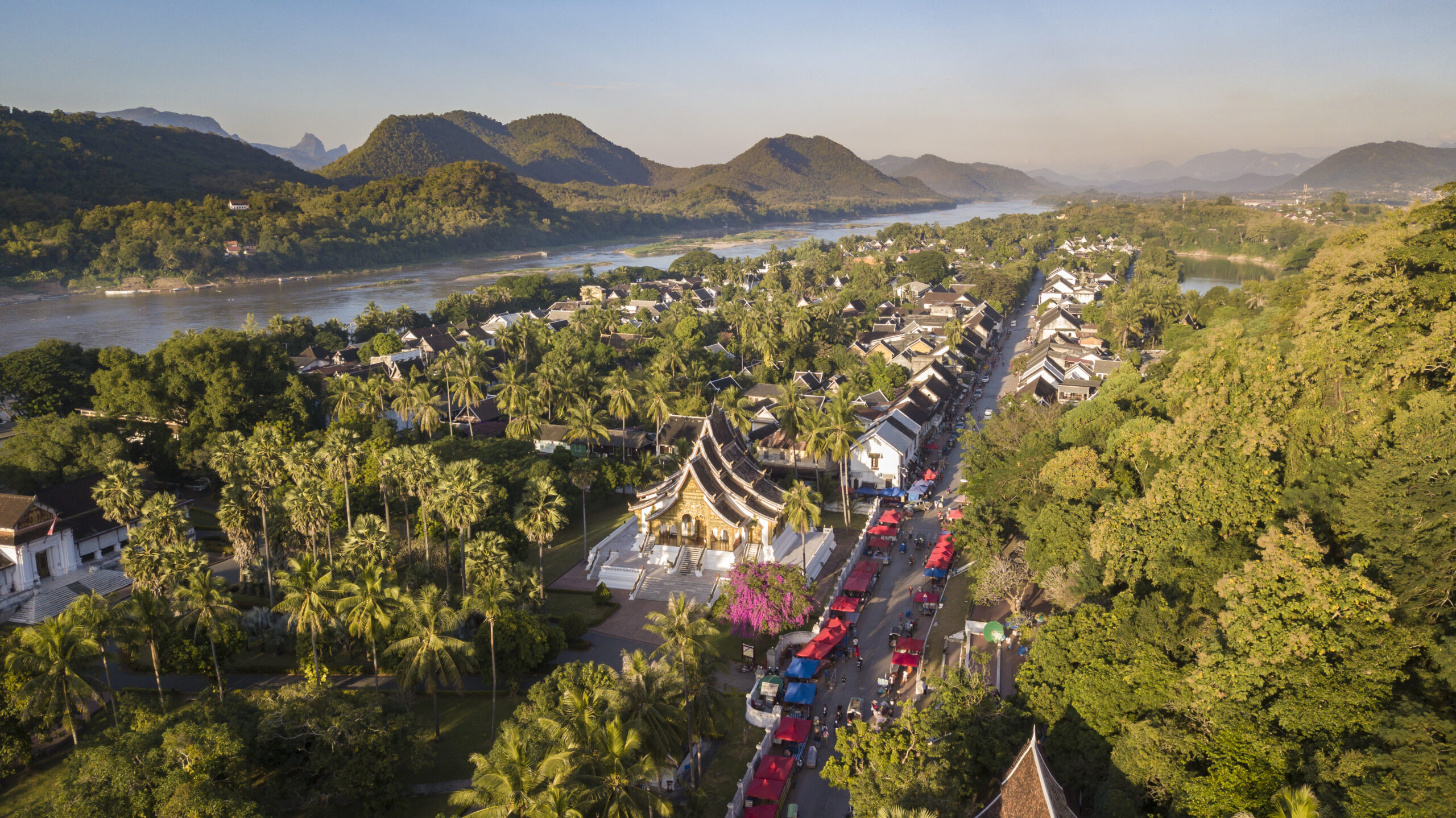 Drone aerial view of Luang Prabang, Laos